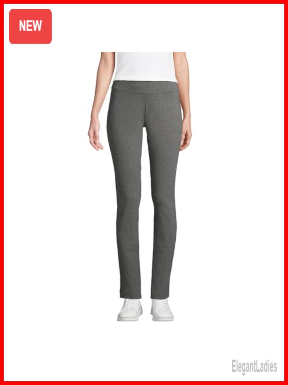 Lands' End Slim Leg Knit Pull On Pants Cotton Jersey Mid Rise Trousers
